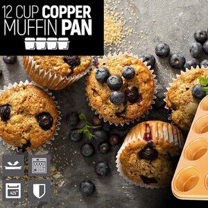 Copper Professional Healthy 12 Cup Cake and Muffins Baking Pan Sheet